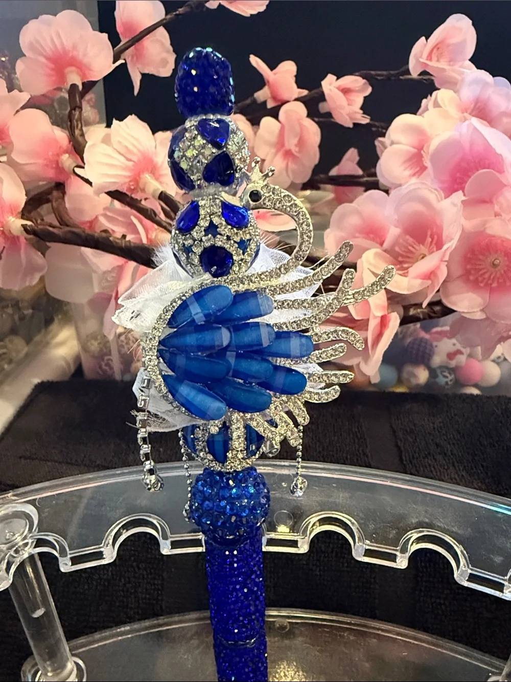 Royal Blue Rhinestone & Crystal Swan BallPoint Pen